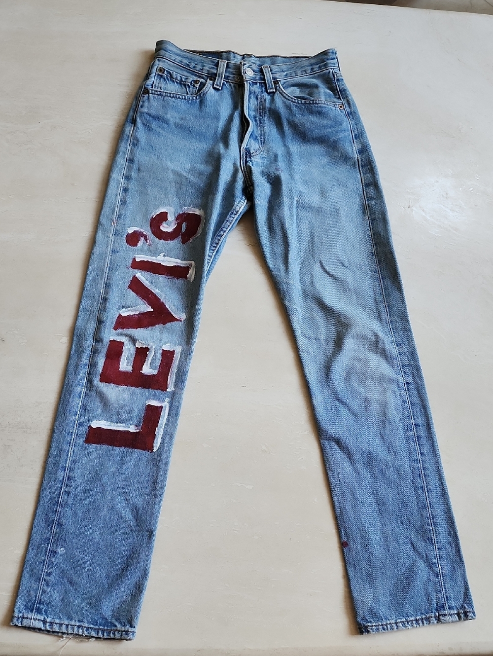 Levi's Light Blue Straight Jeans with Red Lettering